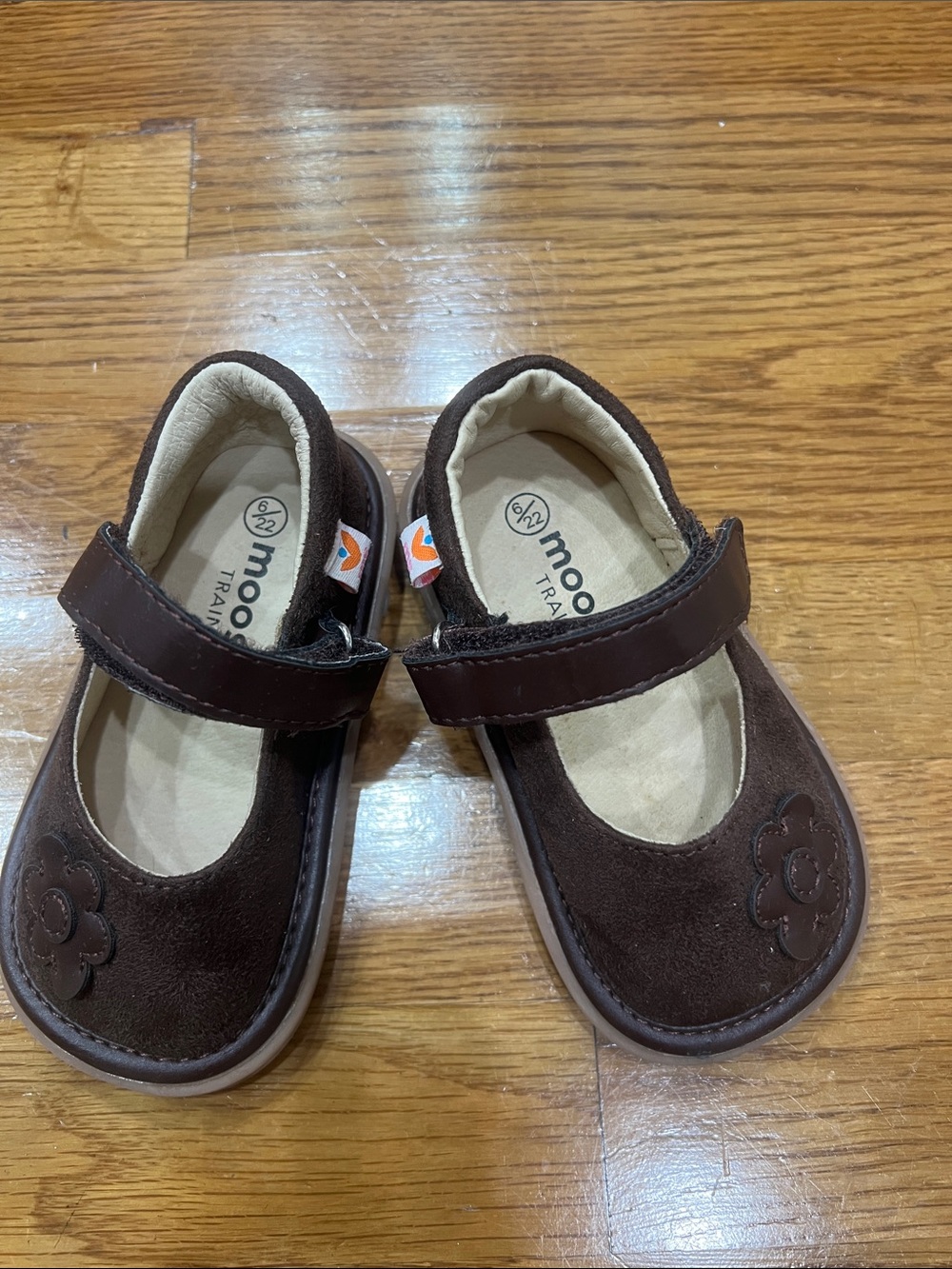 Toddler Brown Mary Jane Walkers with Floral Detail
